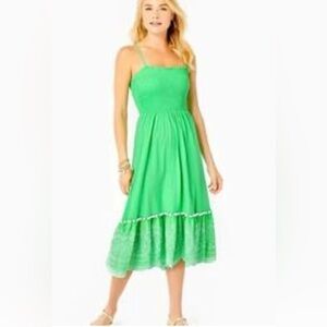 Lilly Pulitzer Modesto Smocked Midi Dress Cabana Green. Size M